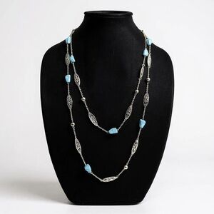 Charming Charlie Silver and Blue‎ Multistrand Necklace
